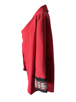 The Round Jacket in Red Egyptian Cotton With Black Hand Embroidery