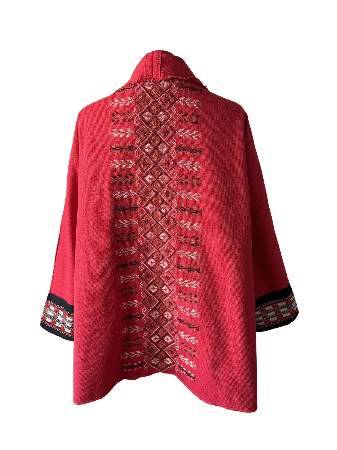 The Round Jacket in Red Egyptian Cotton With Beige Hand Embroidery