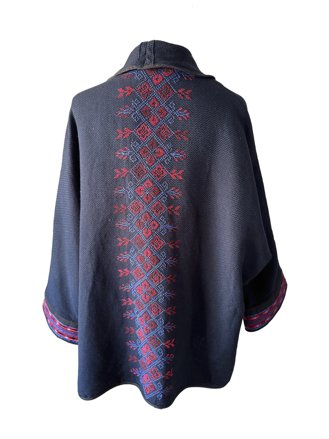 The Round Jacket in Navy Blue With Red Hand Embroidery