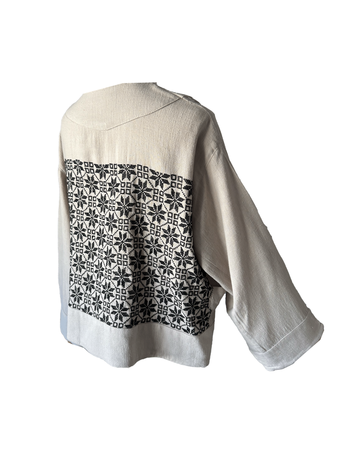 The Embroidered Linen Jacket in Beige with Black