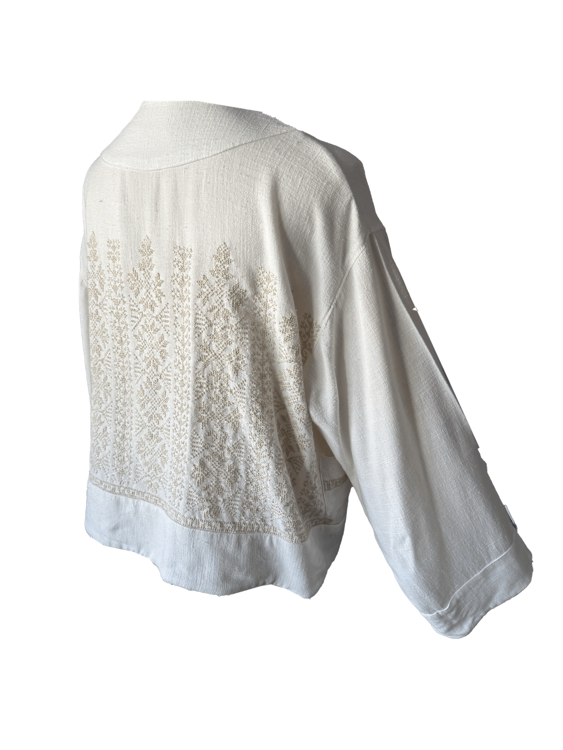 The Embroidered Linen Jacket in White with Beige 2