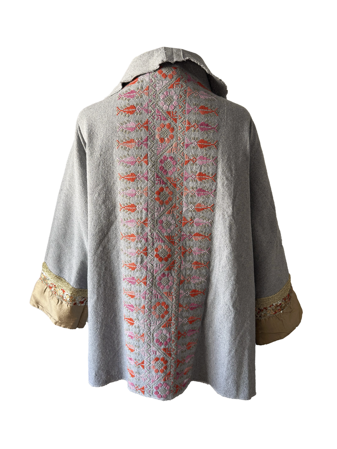 The Round Jacket in Light Grey With Pink Hand Embroidery