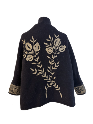 The Round Jacket With Pink Aghabani Embroidery in Black
