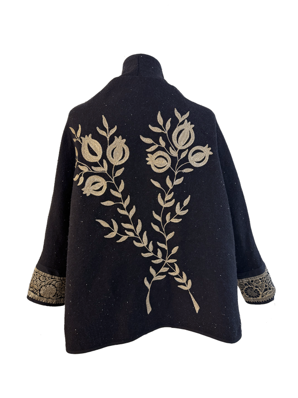 The Round Jacket With Pink Aghabani Embroidery in Black