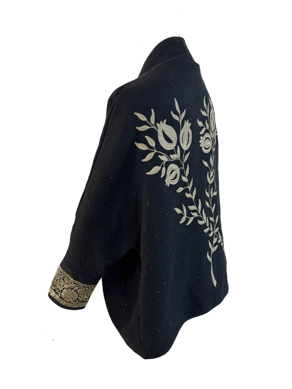 The Round Jacket With Pink Aghabani Embroidery in Black