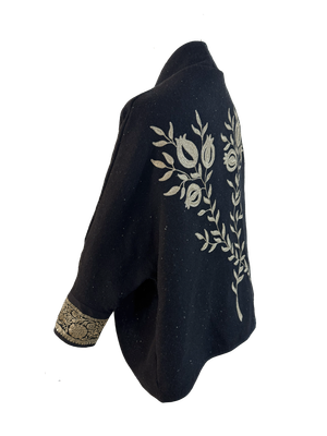 The Round Jacket With Pink Aghabani Embroidery in Black