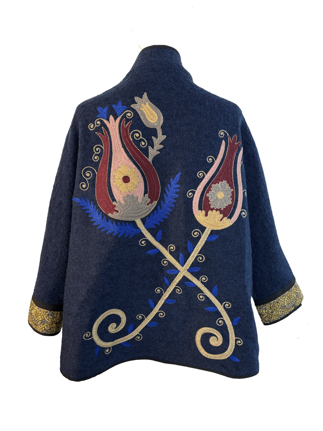 The Navy Blue Round Jacket With Tulip Aghabani Embroidery