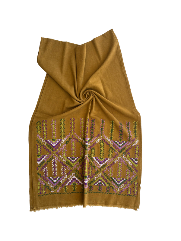 The Embroidered Scarf in Ochre