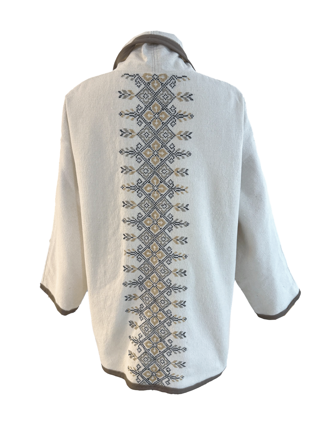 The Round Jacket in White With Hand Embroidery