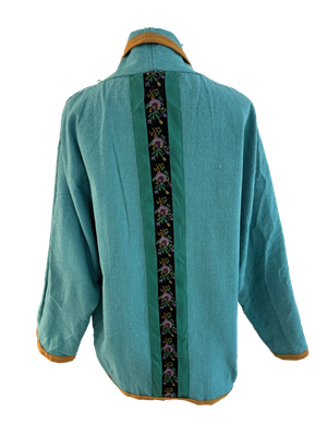 The Round Jacket in Turquoise With Antique Embroidery