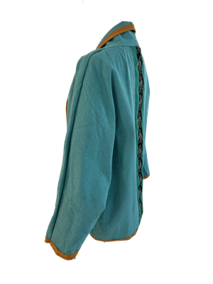 The Round Jacket in Turquoise With Antique Embroidery