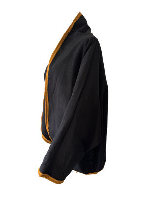 The Round Jacket in Black with Pink Silk Screen and Orange Trim