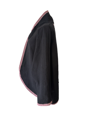 The Round Jacket in Black With Pink Trim and Hand Embroidery