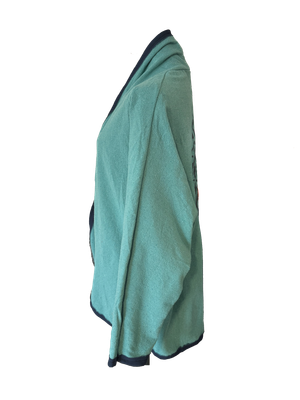 The Round Jacket in Turquoise with Navy Blue Silk Screen and Navy Trim