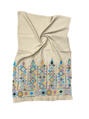 The Embroidered Scarf in Cream