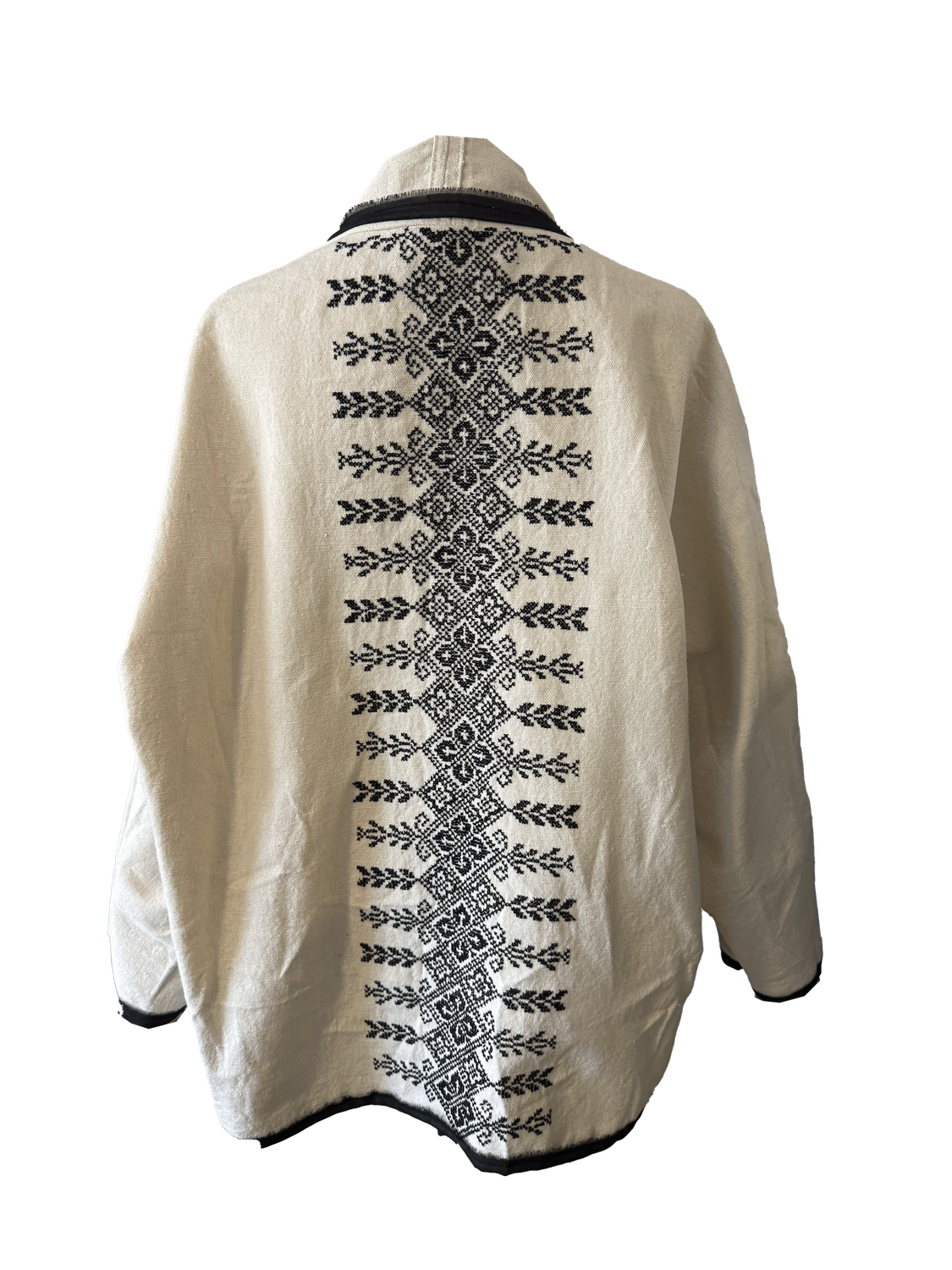 The Round Jacket in White With Black Hand Embroidery