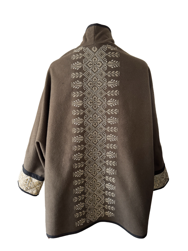 The Round Jacket in Brown With Hand Embroidery