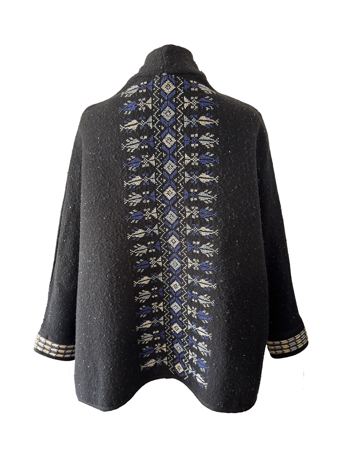 The Round Jacket in Black Wool With Hand Embroidery