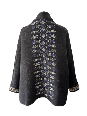 The Round Jacket in Black Wool With Hand Embroidery