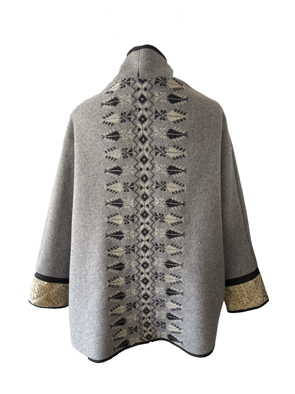 The Round Jacket in Light Grey Wool With Hand Embroidery