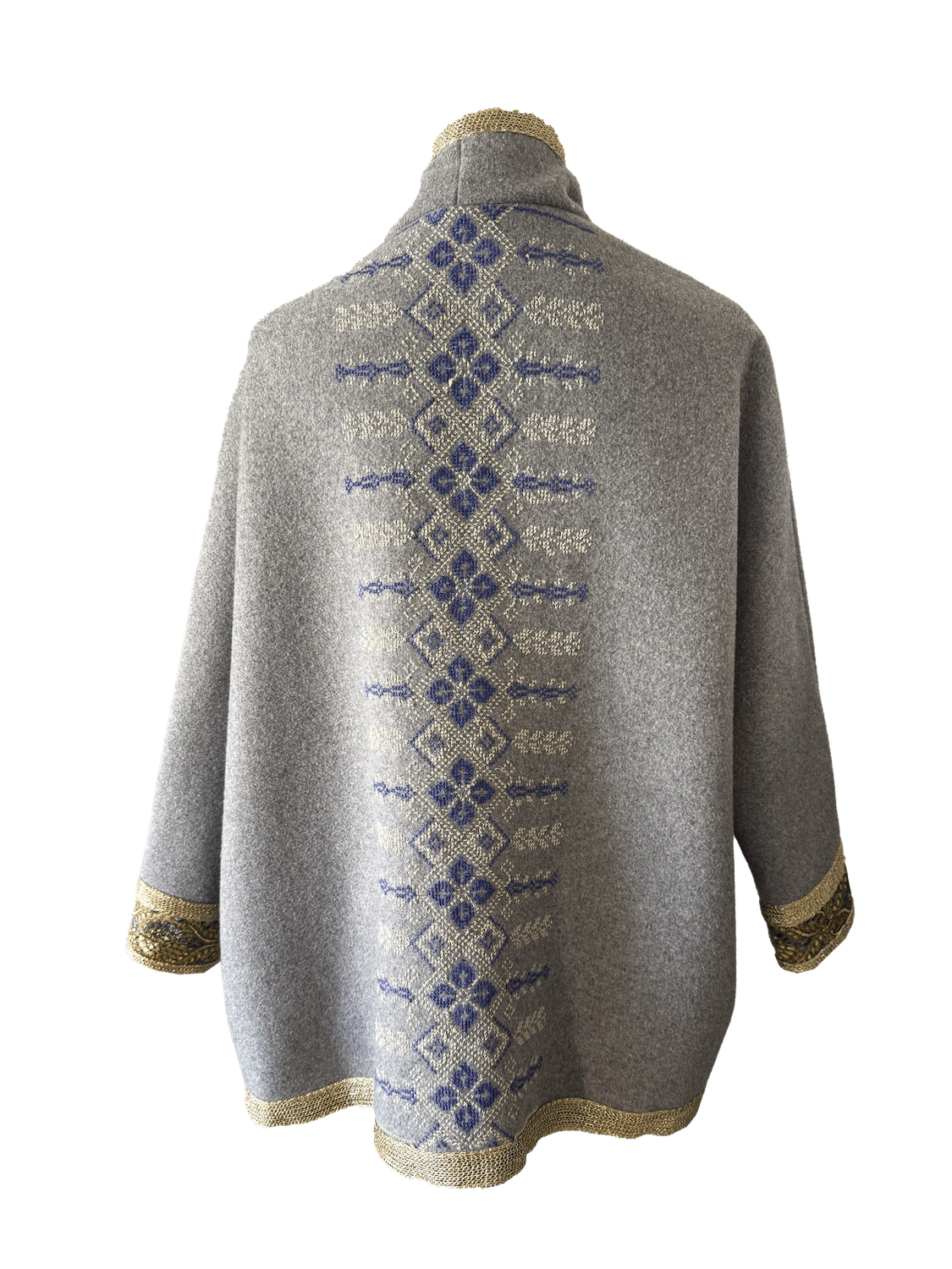 The Round Jacket in Light Grey With Beige Hand Embroidery and Gold Trim
