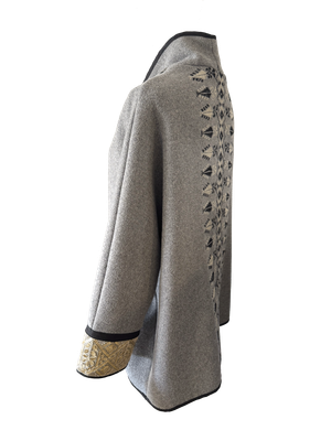 The Round Jacket in Light Grey Wool With Hand Embroidery