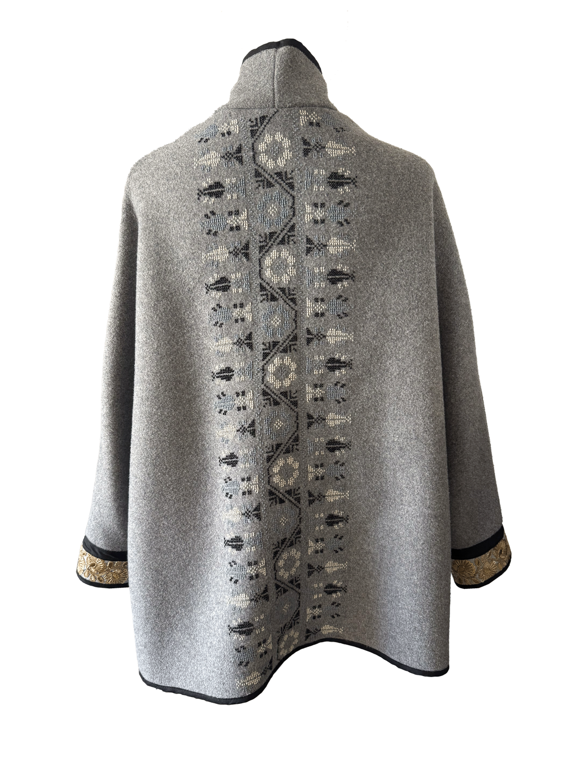 The Round Jacket in Light Grey With Baby Blue Hand Embroidery