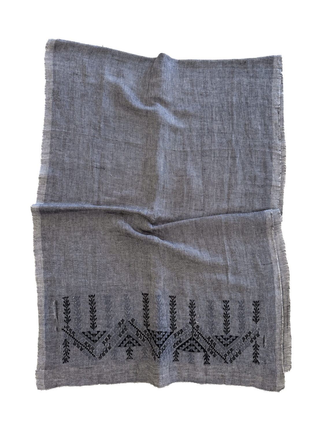 The Embroidered Egyptian Cotton Scarf in Charcoal Grey