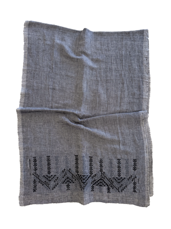 The Embroidered Egyptian Cotton Scarf in Charcoal Grey