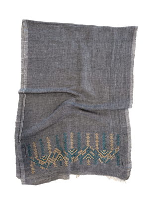 The Embroidered Egyptian Cotton Scarf in Charcoal Grey