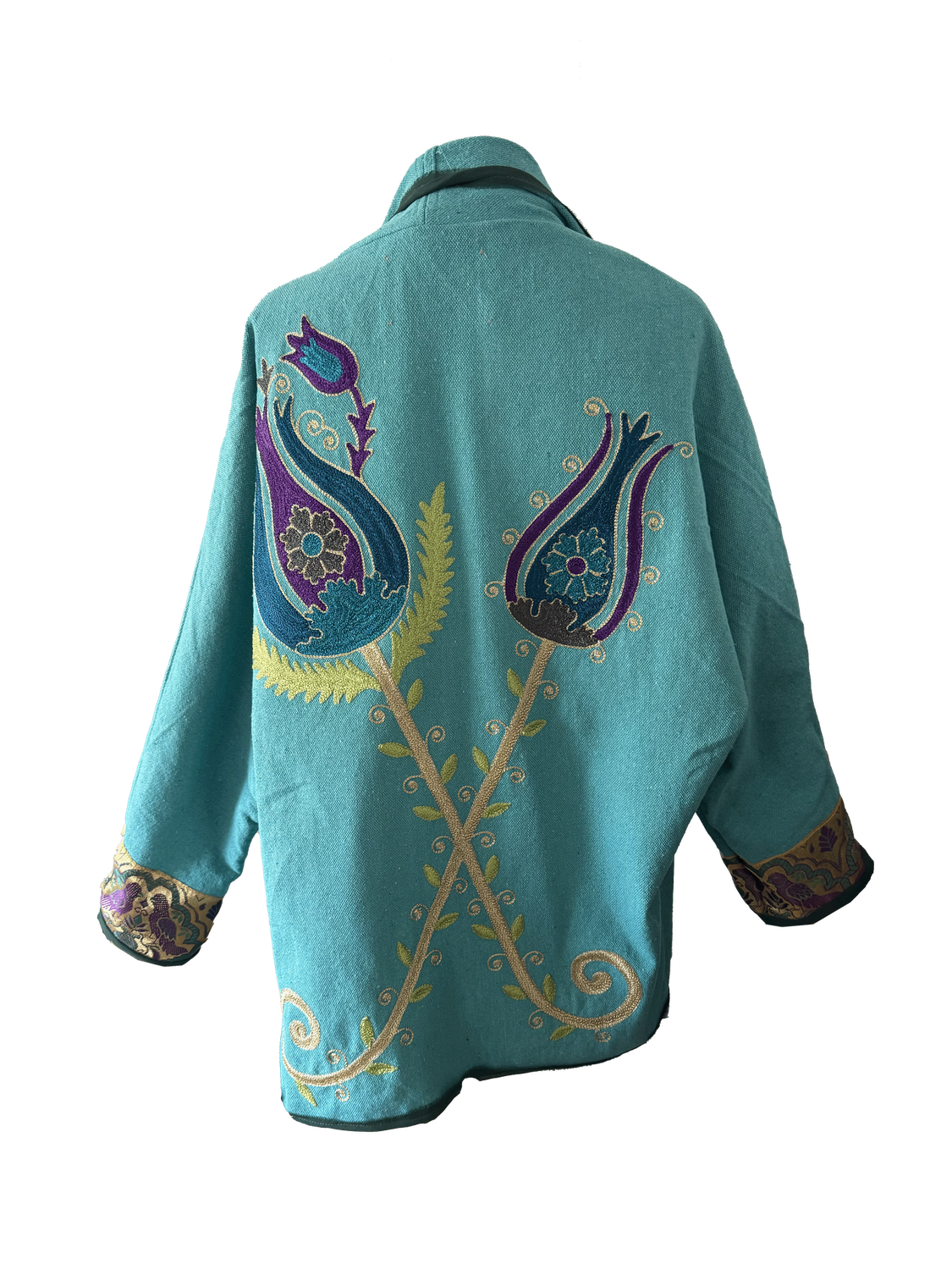 The Turquoise Round Jacket With Aghabani Embroidery