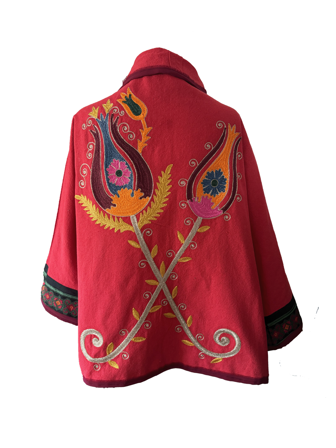 The Red Egyptian Cotton Round Jacket With Aghabani Embroidery