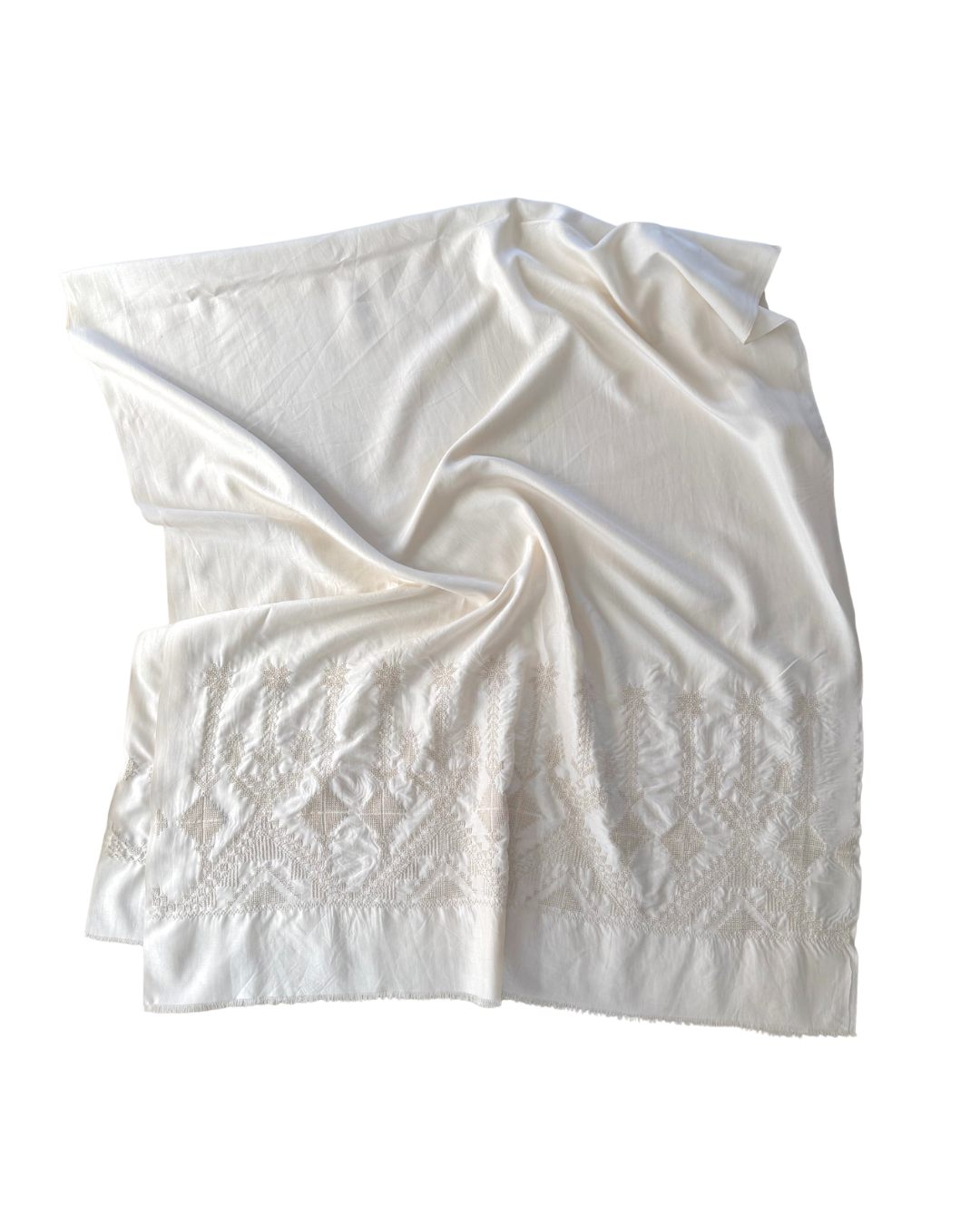 The Double Width Embroidered Silk Scarf in White