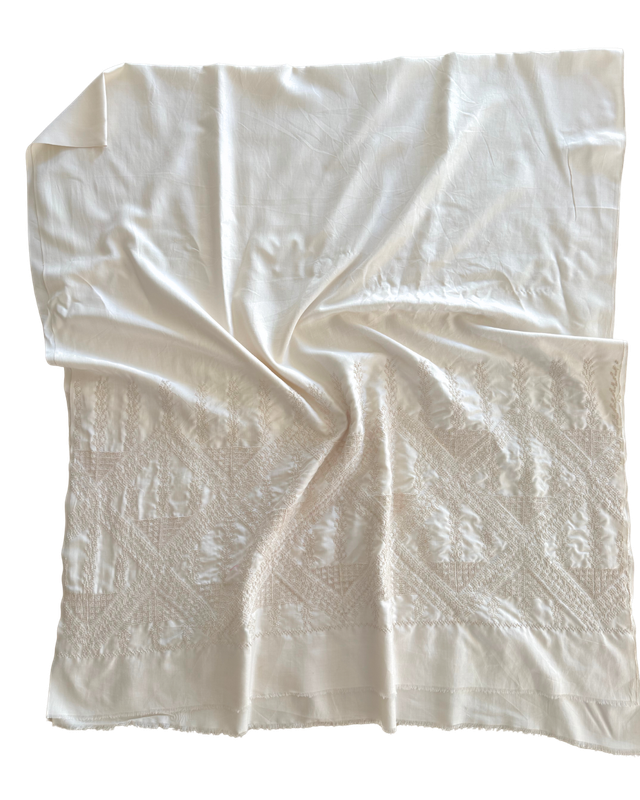 The Double Width Embroidered Silk Scarf in White