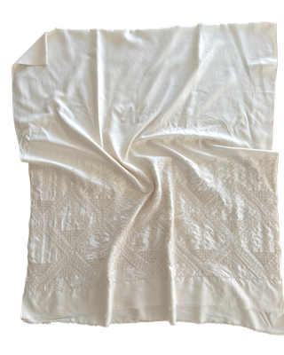 The Double Width Embroidered Silk Scarf in White