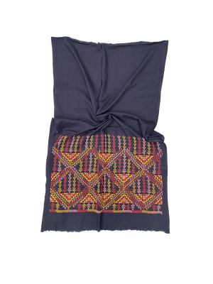 The Embroidered Scarf in Navy Blue