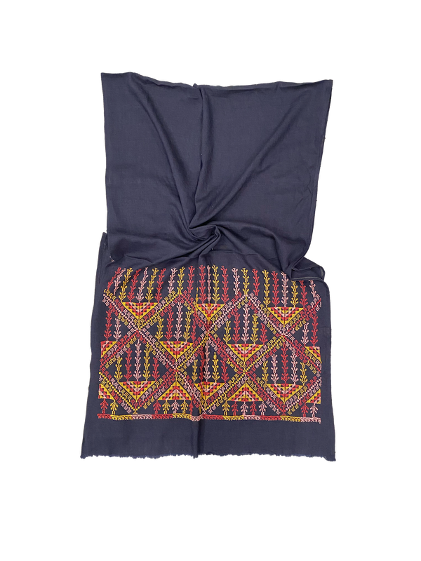 The Embroidered Scarf in Navy Blue