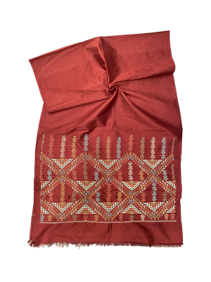 The Embroidered Double Width Thai Silk Scarf in Burgundy