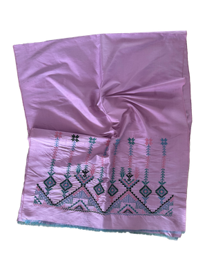 The Embroidered Double Width Thai Silk Scarf in Light Pink