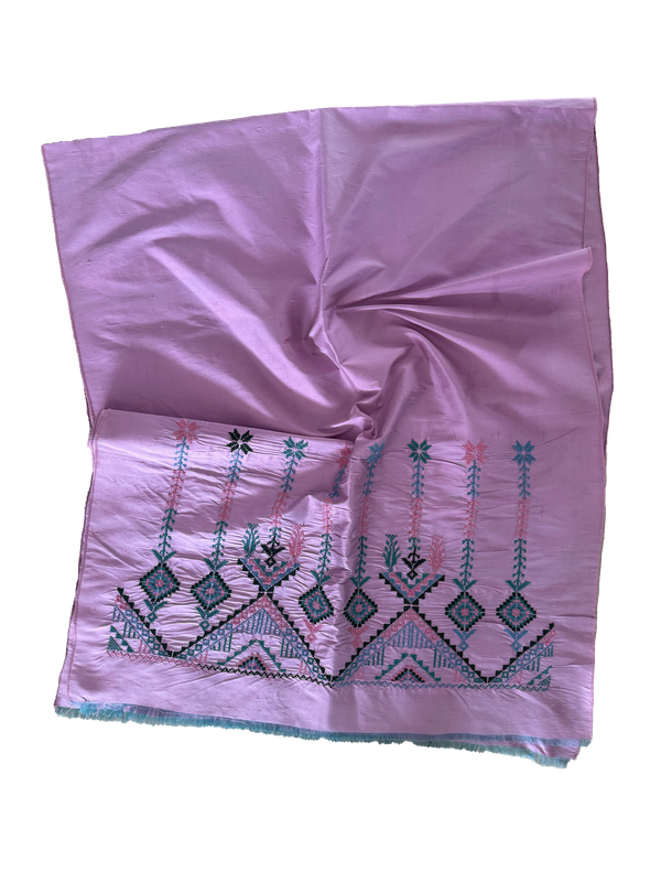 The Embroidered Double Width Thai Silk Scarf in Light Pink