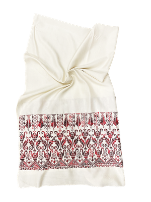 The Wide Embroidered Silk Scarf in White