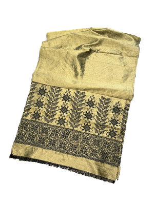 The Embroidered Double Width Thai Silk Scarf in Gold