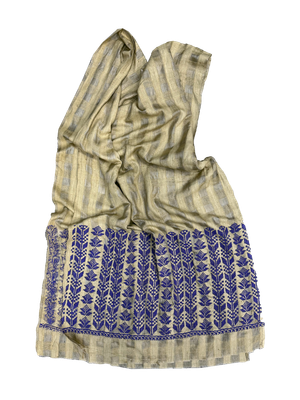 The Embroidered Silk Scarf in Olive Green