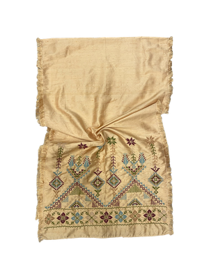 The Embroidered Scarf in Yellow Thai Silk