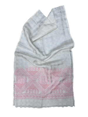 The Embroidered Silk Scarf in White