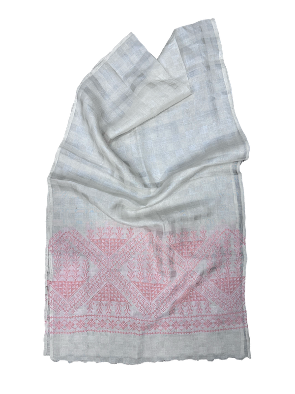 The Embroidered Silk Scarf in White