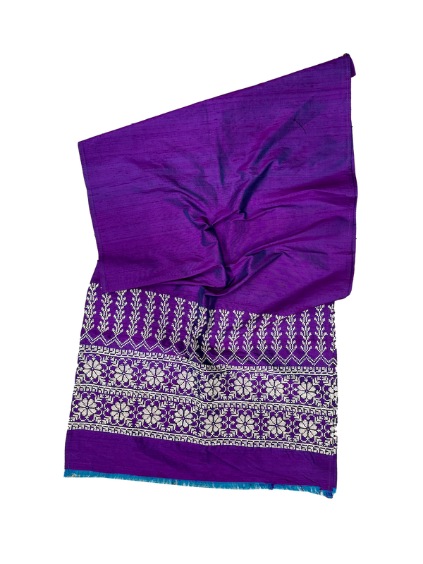 The Embroidered Scarf in Purple Thai Silk