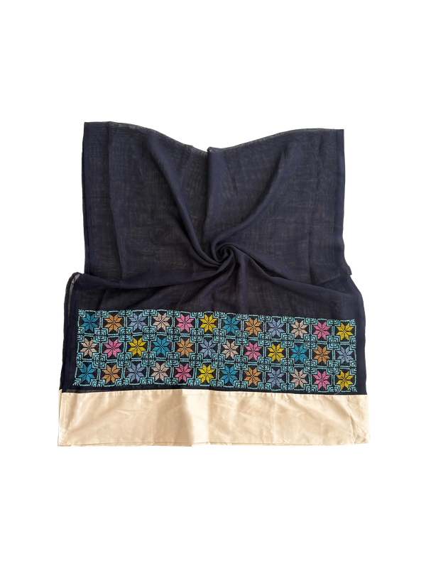 The Embroidered Najaf Scarf in Navy Blue