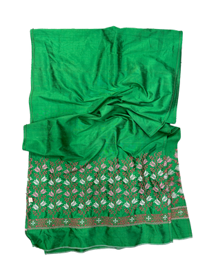 The Embroidered Scarf in Green Thai Silk