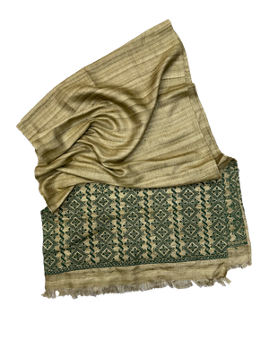The Embroidered Scarf in Olive Green Thai Silk